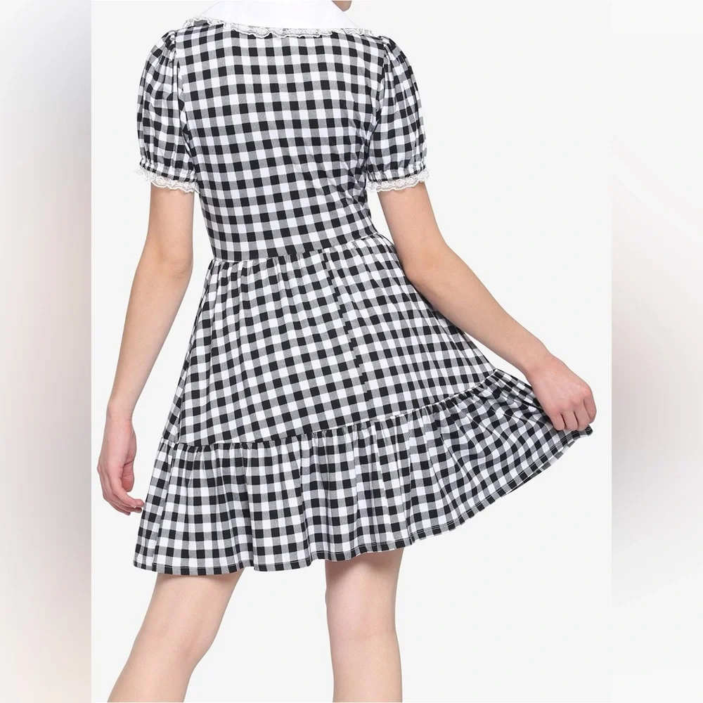 Hot Topic Black & White Buffalo Checkered Tiered Dress Size M - Picture 3 of 12